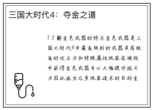 三国大时代4：夺金之道