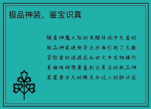 极品神装，鉴宝识真
